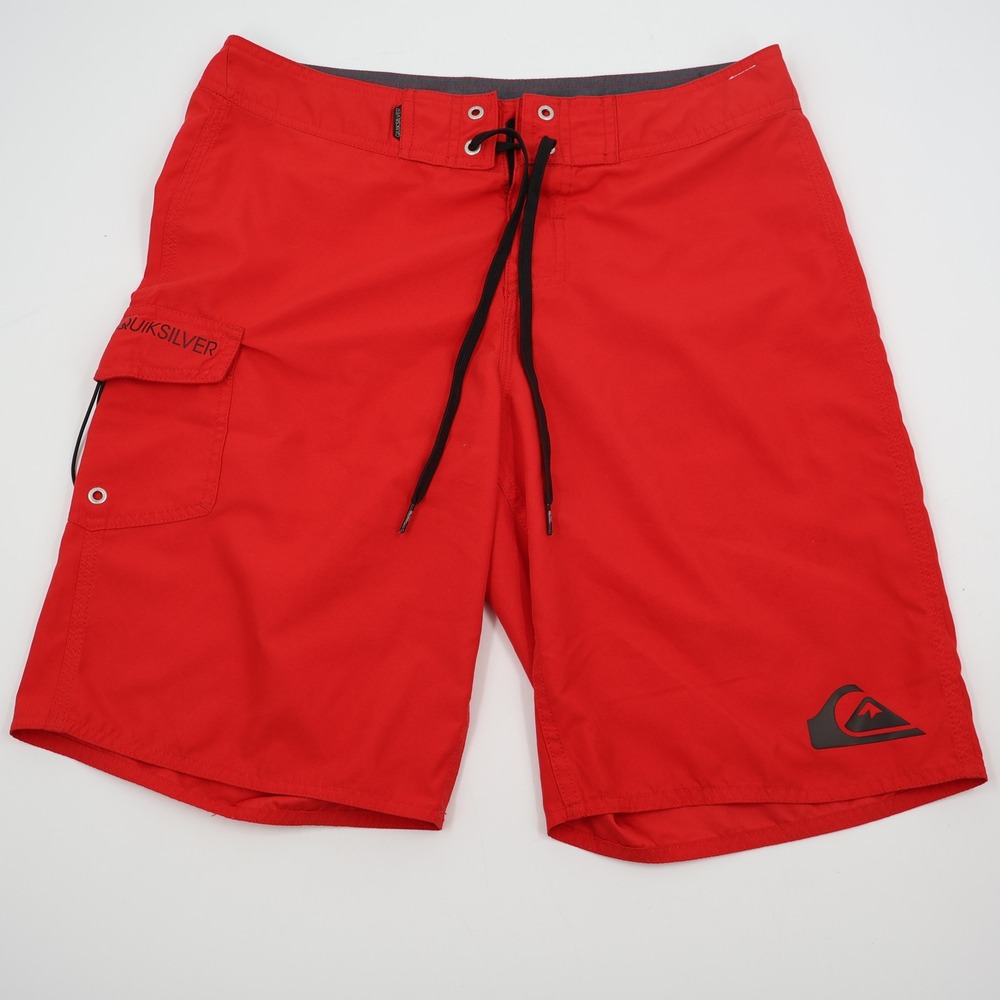 Quiksilver Board Shorts Mens 30 Red Cargo‎ Pocket Surf Swim Trunks AQYBS03146